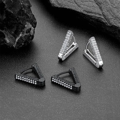 Cubic Zirconia Triangle Huggie Hoop Earrings With Viking Runes for Men