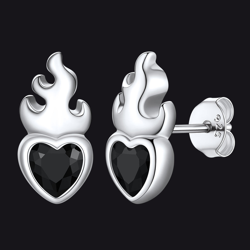 Sterling Silver Sacred Heart Flame Birthstone Earrings