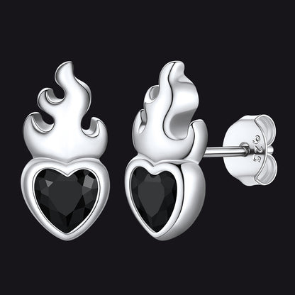 Sterling Silver Sacred Heart Flame Birthstone Earrings