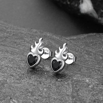 Sterling Silver Sacred Heart Flame Birthstone Earrings