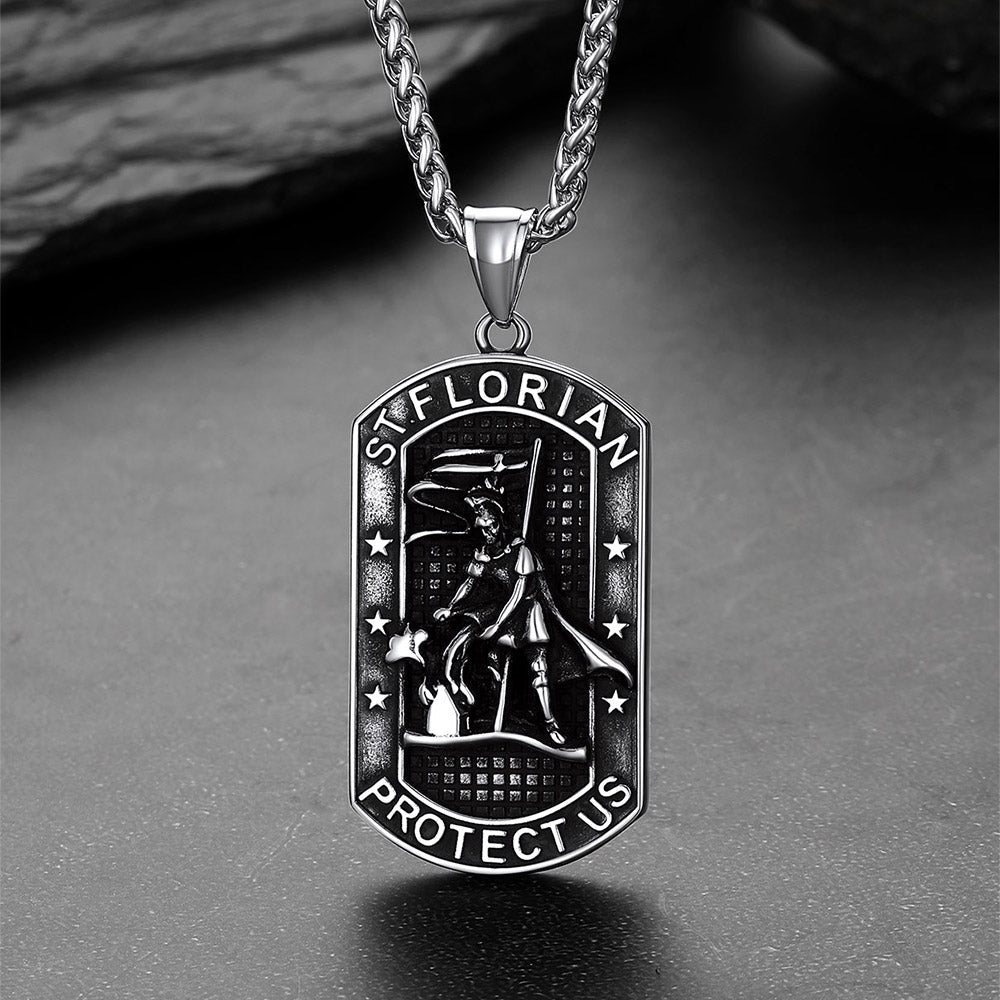 Engraved Saint Florian Dog Tag Necklace for Firefighters