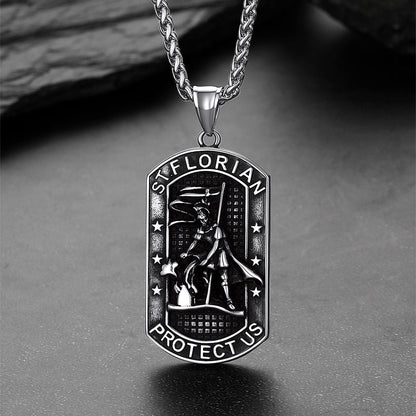 Engraved Saint Florian Dog Tag Necklace for Firefighters
