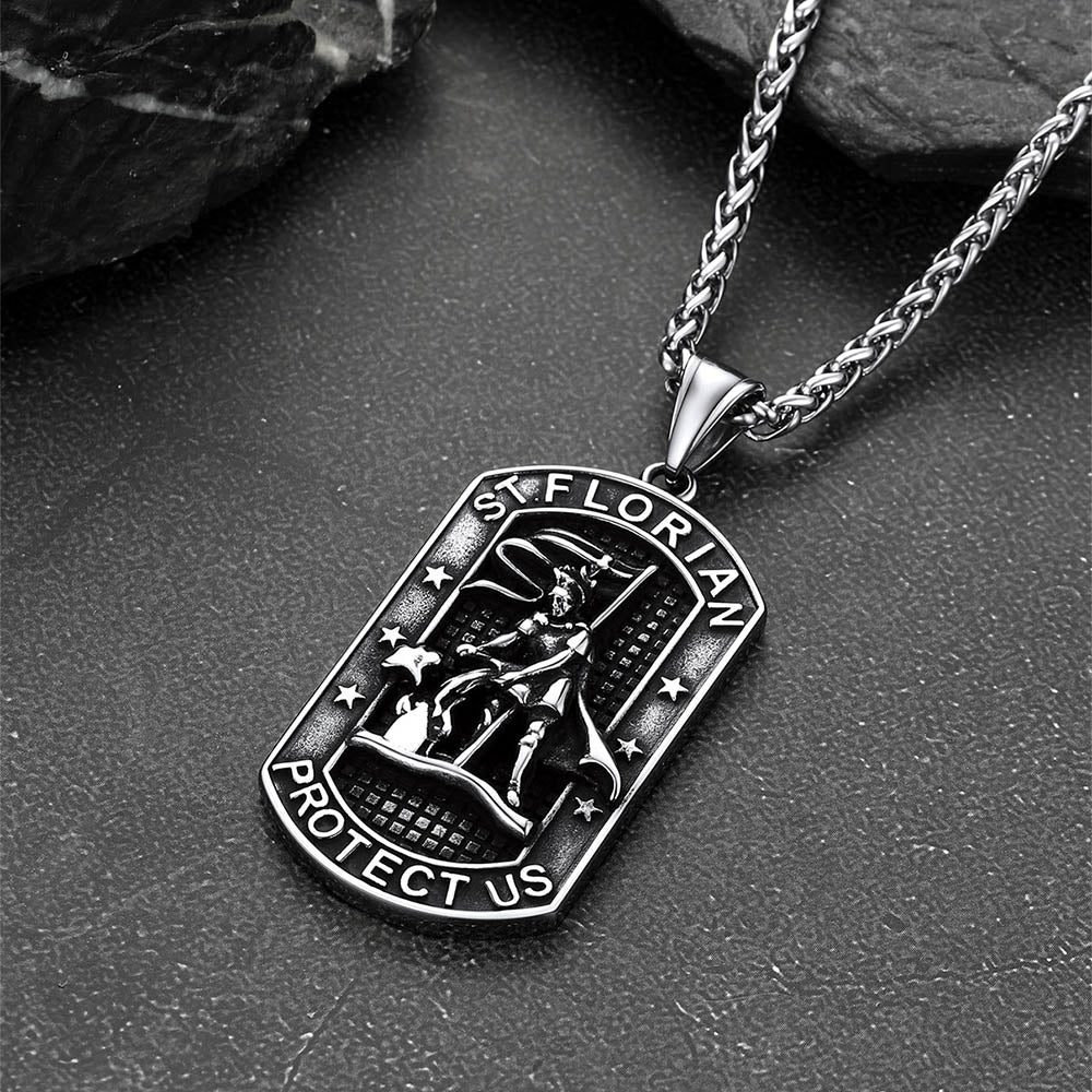 Engraved Saint Florian Dog Tag Necklace for Firefighters