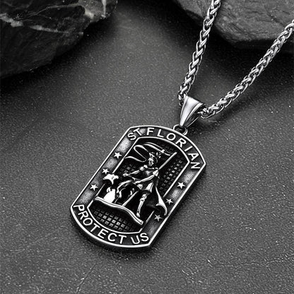 Engraved Saint Florian Dog Tag Necklace for Firefighters
