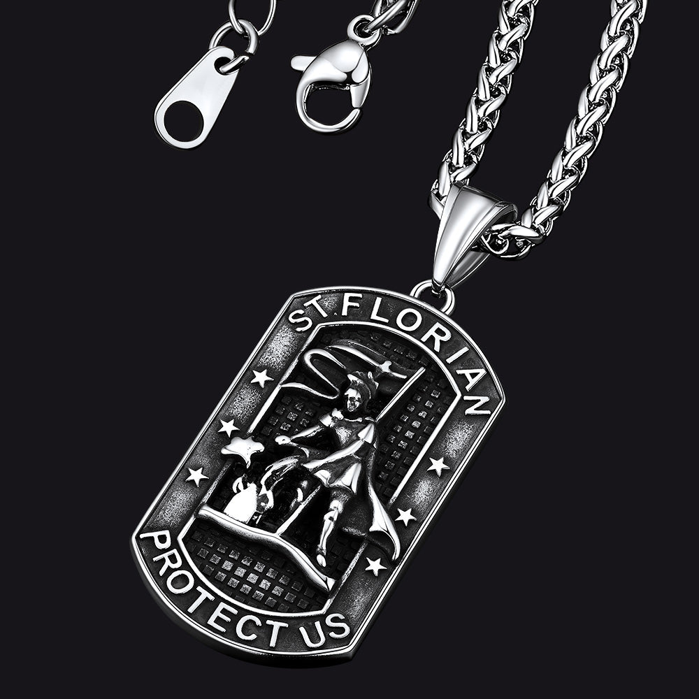 Engraved Saint Florian Dog Tag Necklace for Firefighters