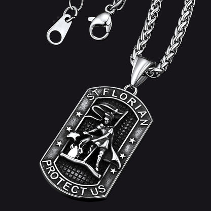 Engraved Saint Florian Dog Tag Necklace for Firefighters