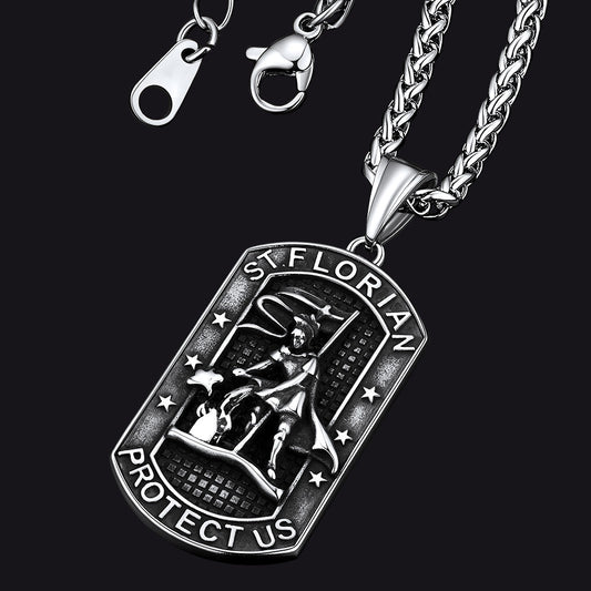 Engraved Saint Florian Dog Tag Necklace for Firefighters