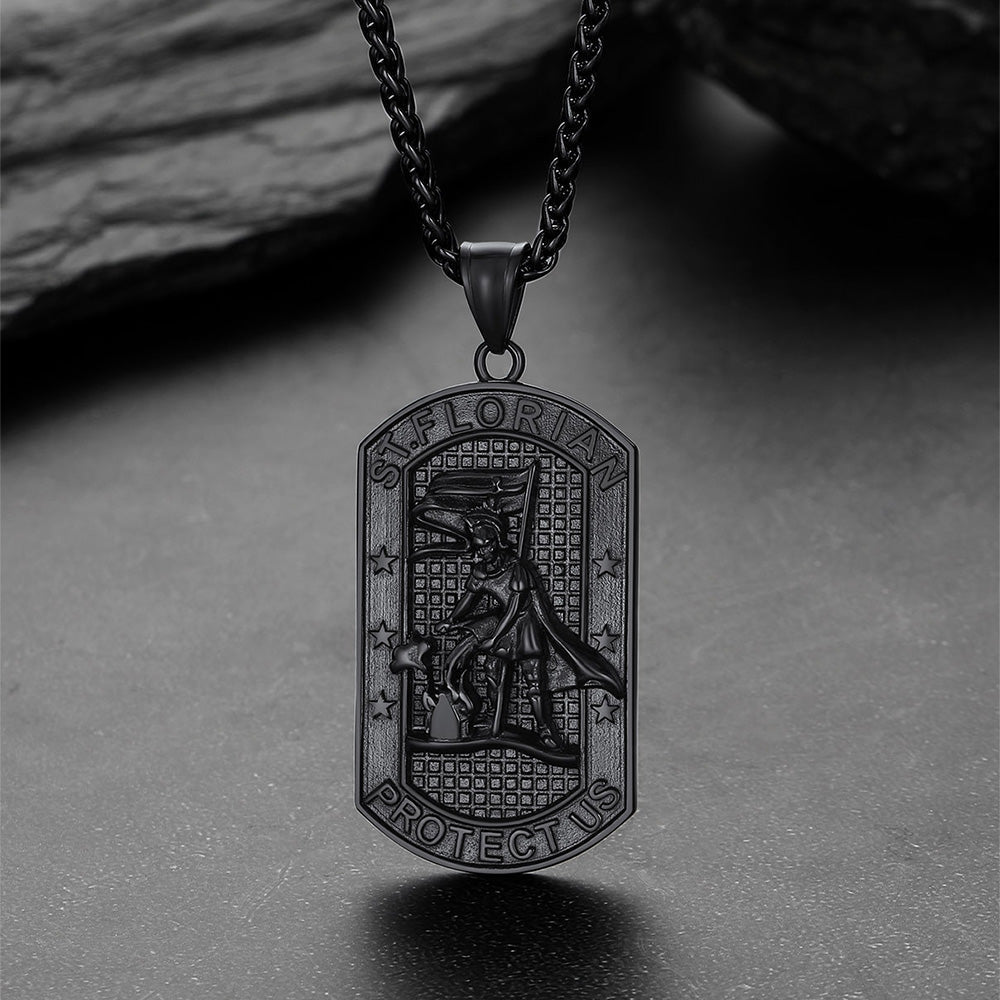 Engraved Saint Florian Dog Tag Necklace for Firefighters