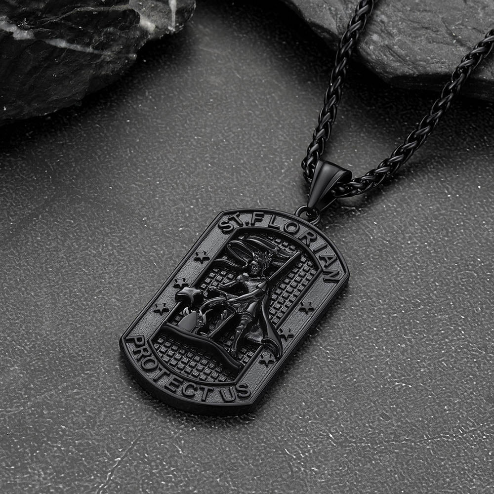 Engraved Saint Florian Dog Tag Necklace for Firefighters