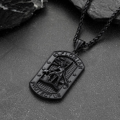 Engraved Saint Florian Dog Tag Necklace for Firefighters