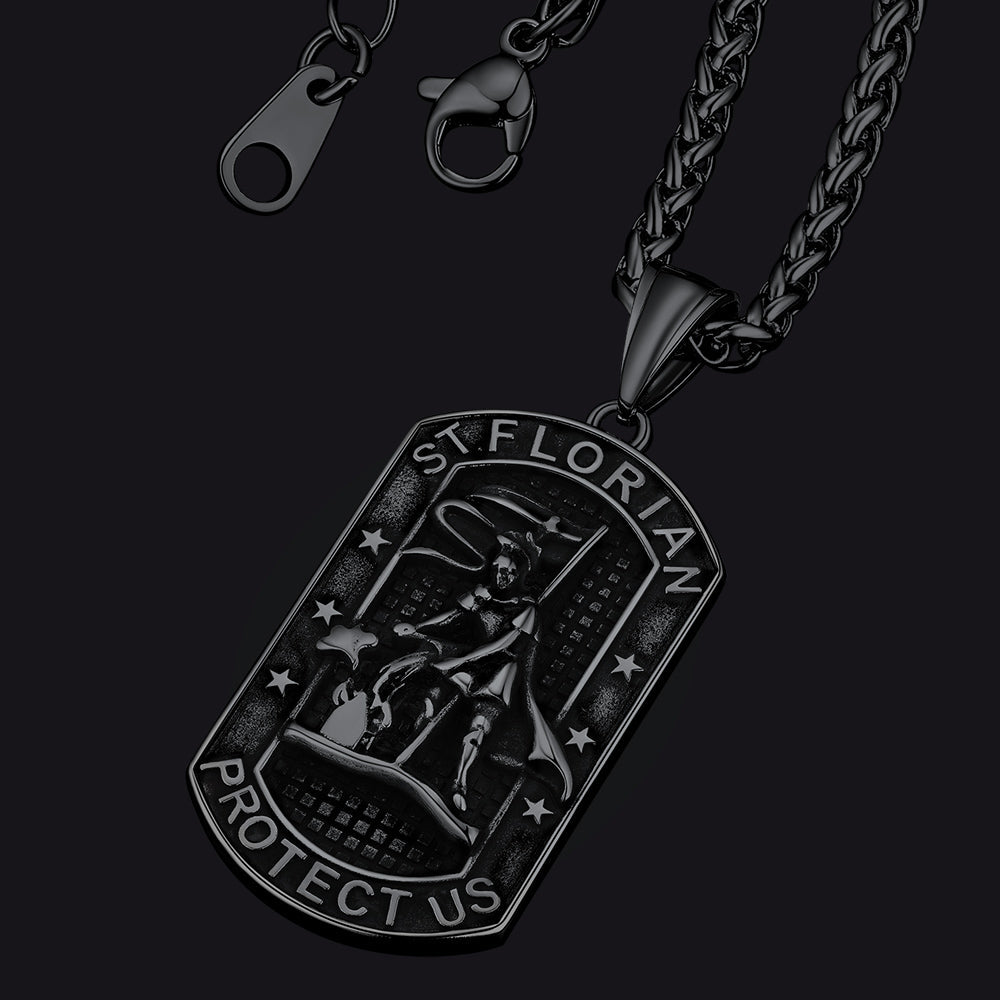 Engraved Saint Florian Dog Tag Necklace for Firefighters