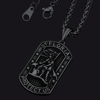 Engraved Saint Florian Dog Tag Necklace for Firefighters