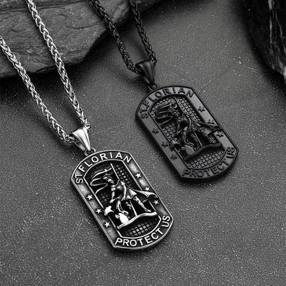 Engraved Saint Florian Dog Tag Necklace for Firefighters