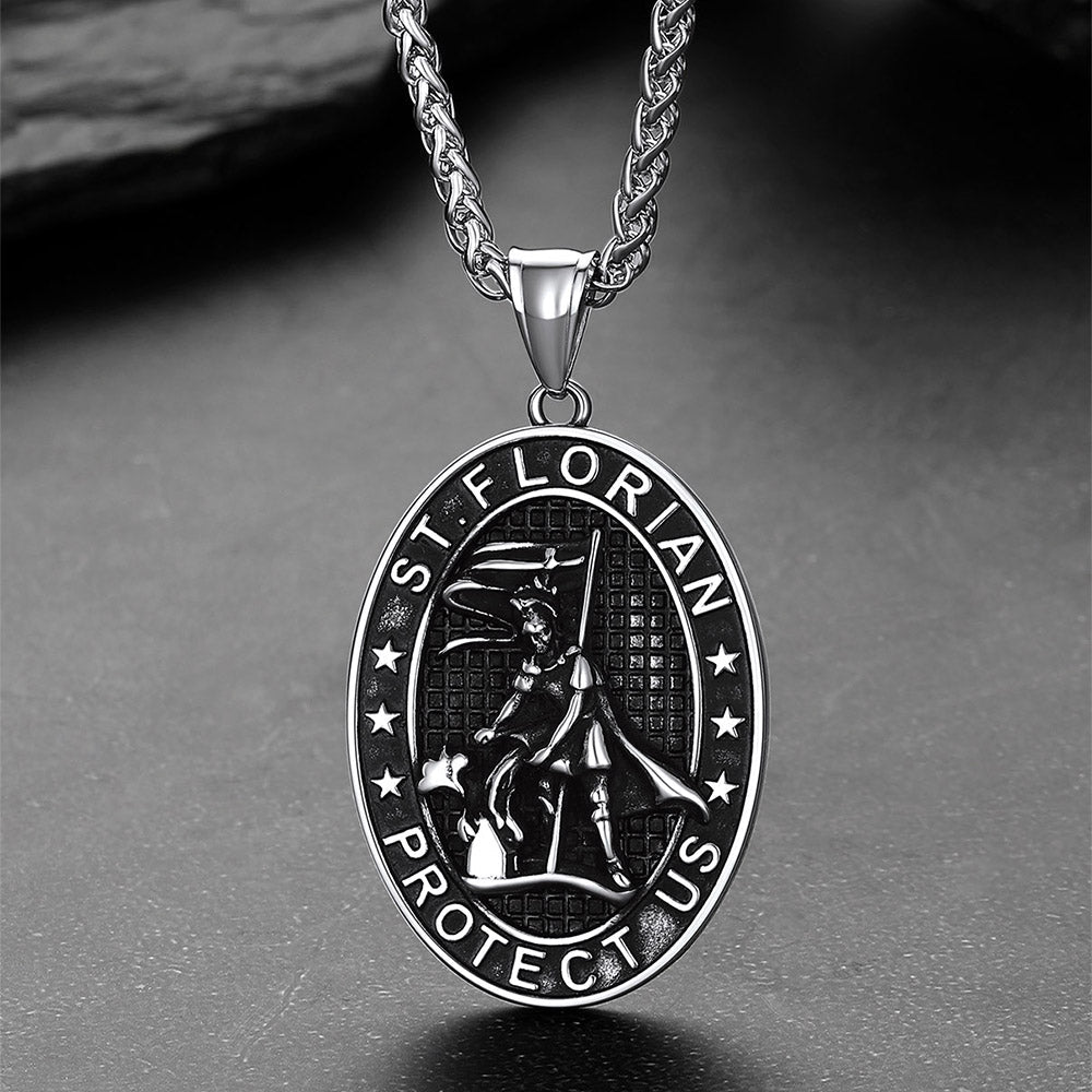 Oval Firefighter Saint Florian Medal Necklace