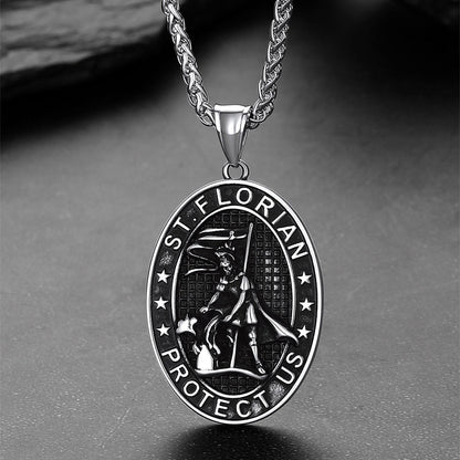 Oval Firefighter Saint Florian Medal Necklace