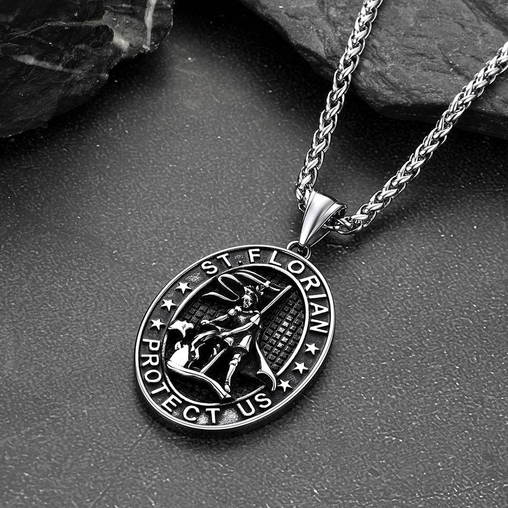 Oval Firefighter Saint Florian Medal Necklace