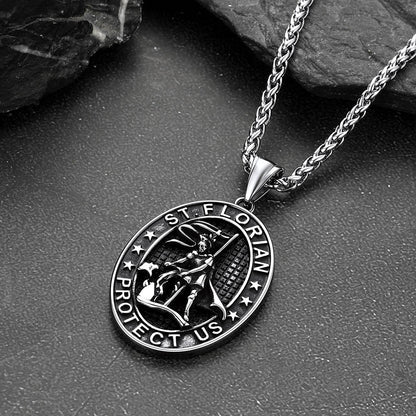 Oval Firefighter Saint Florian Medal Necklace