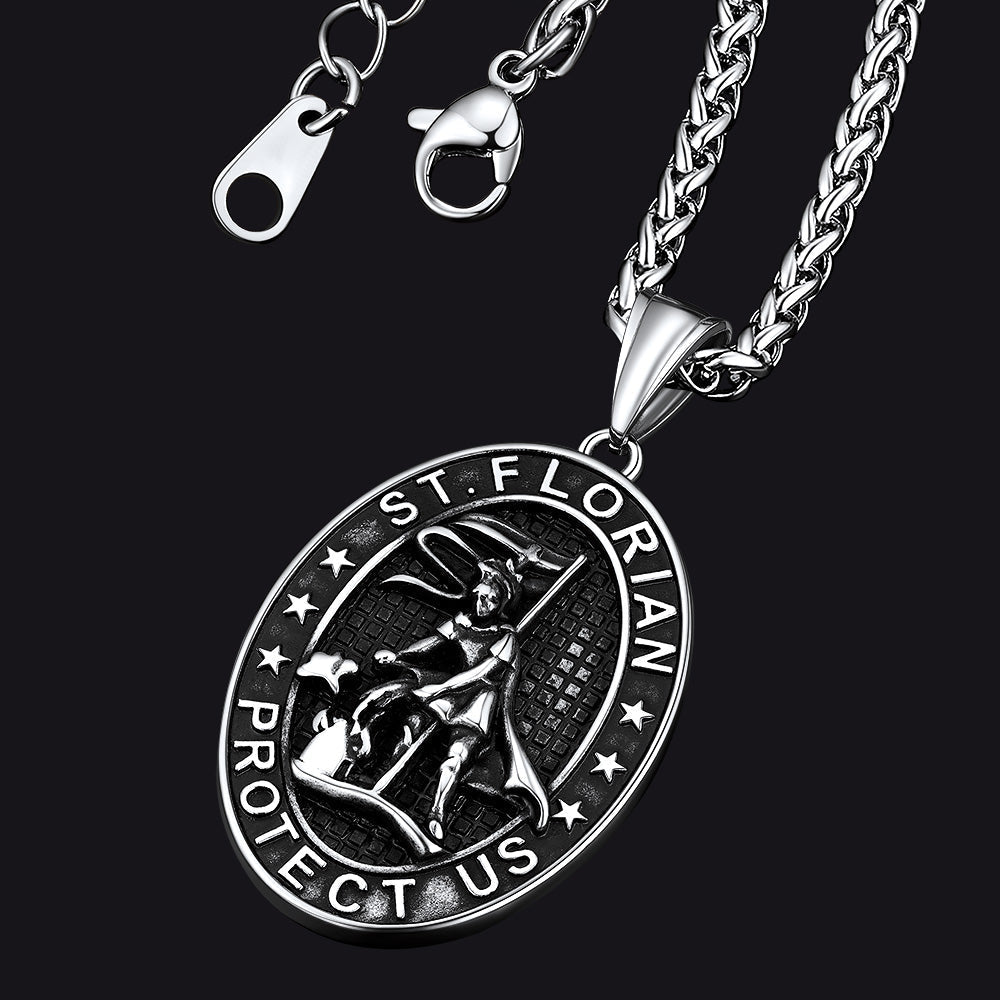 Oval Firefighter Saint Florian Medal Necklace