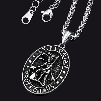 Oval Firefighter Saint Florian Medal Necklace