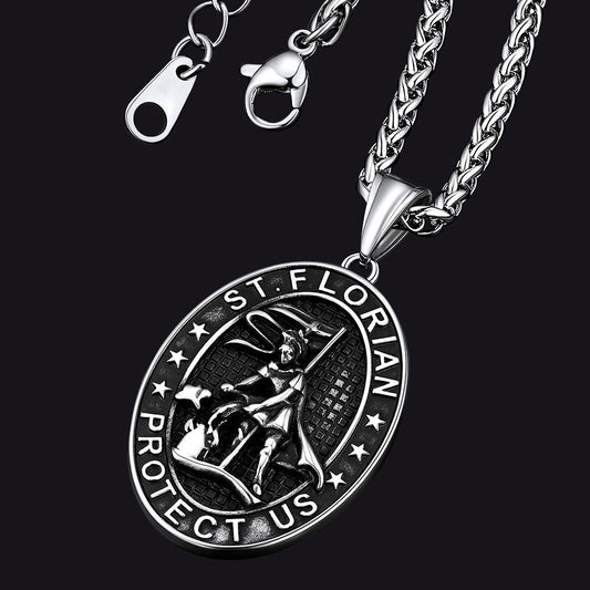 Oval Firefighter Saint Florian Medal Necklace