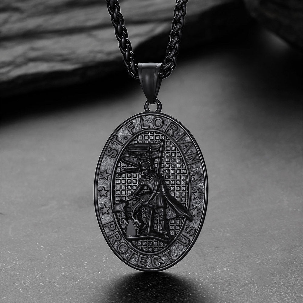 Oval Firefighter Saint Florian Medal Necklace