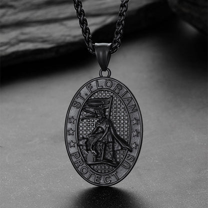 Oval Firefighter Saint Florian Medal Necklace