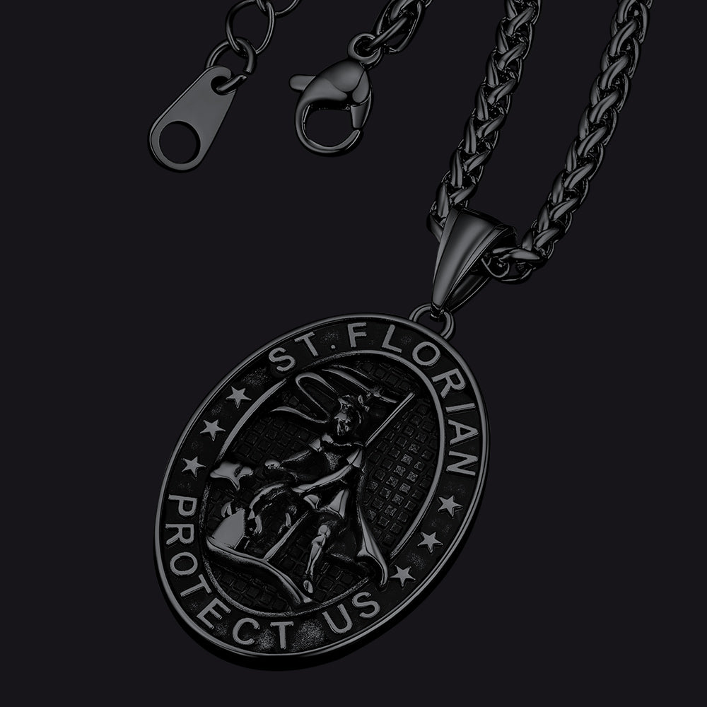 Oval Firefighter Saint Florian Medal Necklace