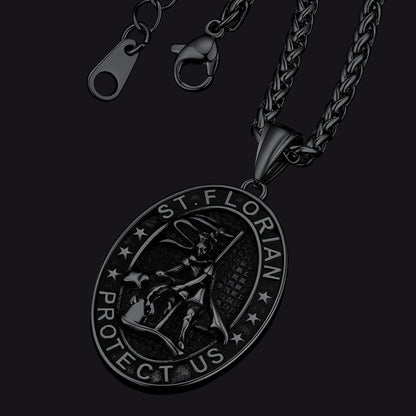 Oval Firefighter Saint Florian Medal Necklace