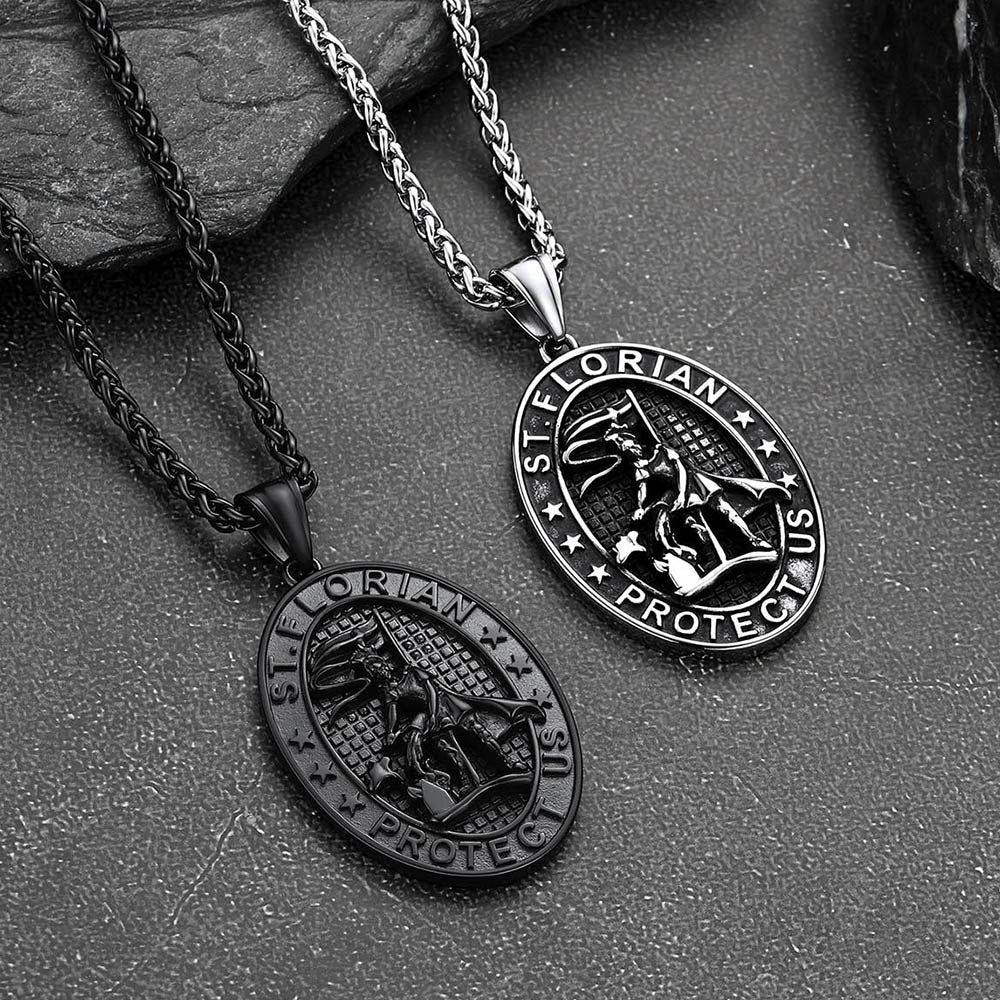 Oval Firefighter Saint Florian Medal Necklace