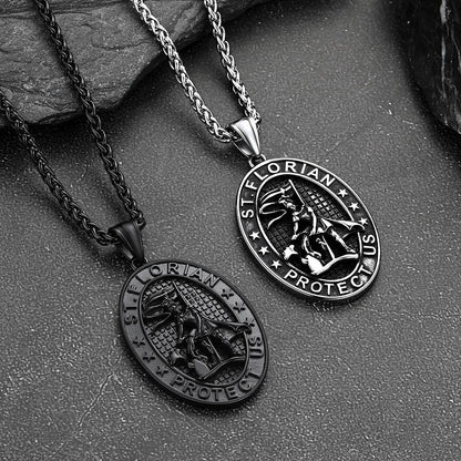 Oval Firefighter Saint Florian Medal Necklace
