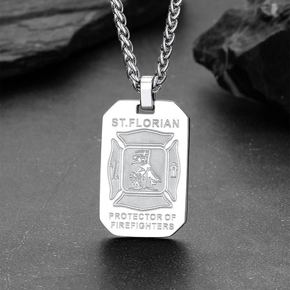 Engraved Saint Florian Firefighter Dog Tag Necklace for Firemen Men