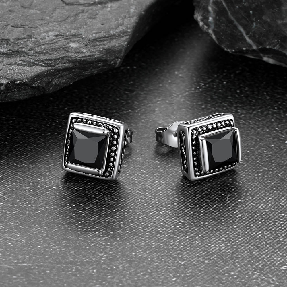 Stainless Steel Square Diamond Stud Earrings for Men