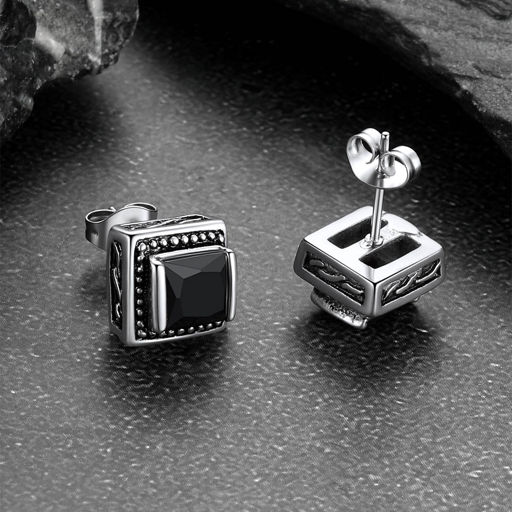 Stainless Steel Square Diamond Stud Earrings for Men