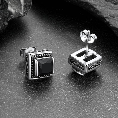 Stainless Steel Square Diamond Stud Earrings for Men