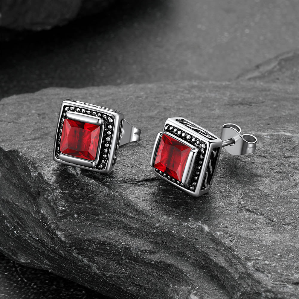 Stainless Steel Square Diamond Stud Earrings for Men