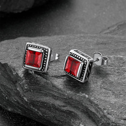 Stainless Steel Square Diamond Stud Earrings for Men