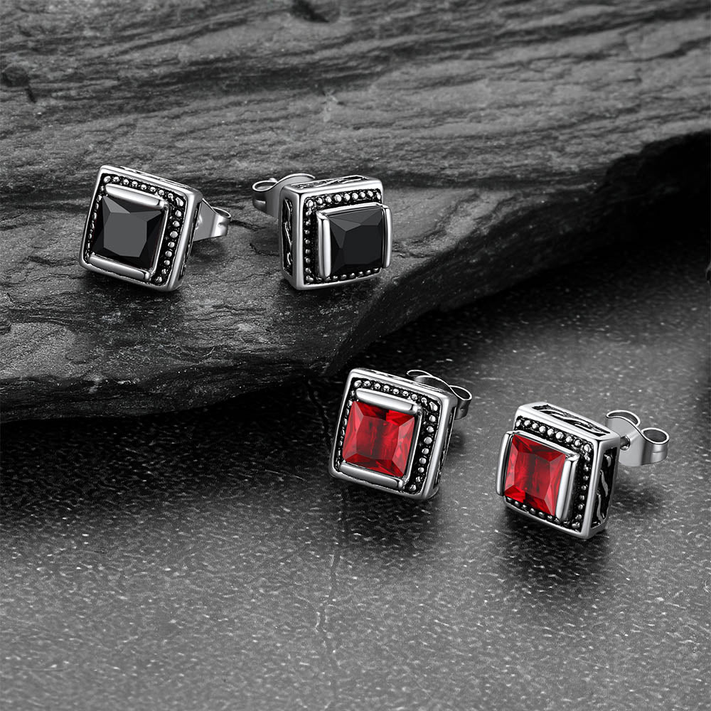 Stainless Steel Square Diamond Stud Earrings for Men