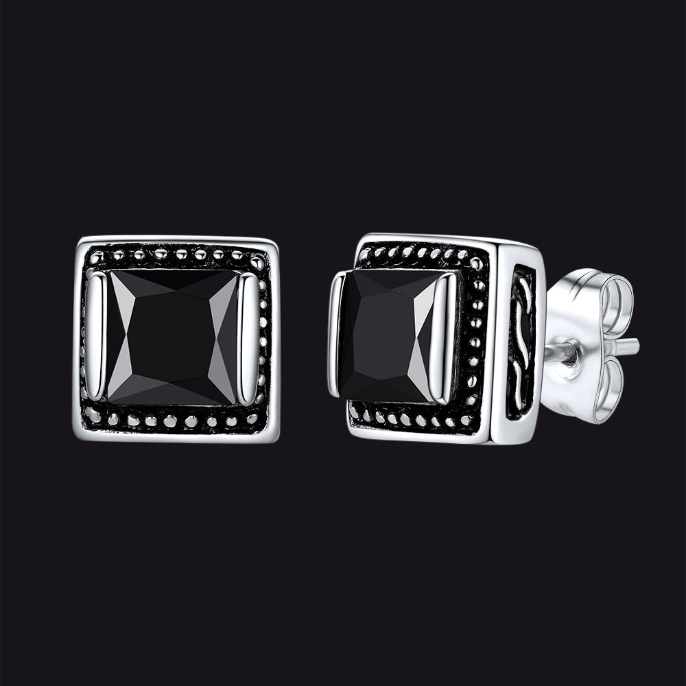 Stainless Steel Square Diamond Stud Earrings for Men