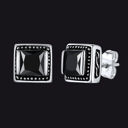 Stainless Steel Square Diamond Stud Earrings for Men