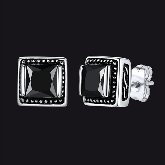 Stainless Steel Square Diamond Stud Earrings for Men