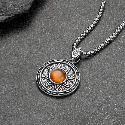 Gothic Tiger Eye Stone Sun Pendant Protection Necklace for Men