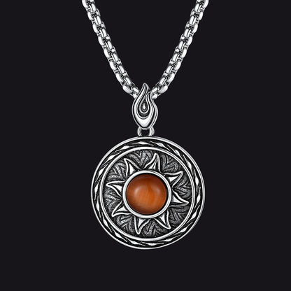 Gothic Tiger Eye Stone Sun Pendant Protection Necklace for Men