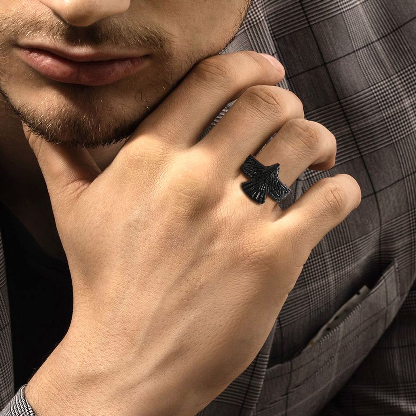 Vintage Hawk Open Adjustable Ring for Men