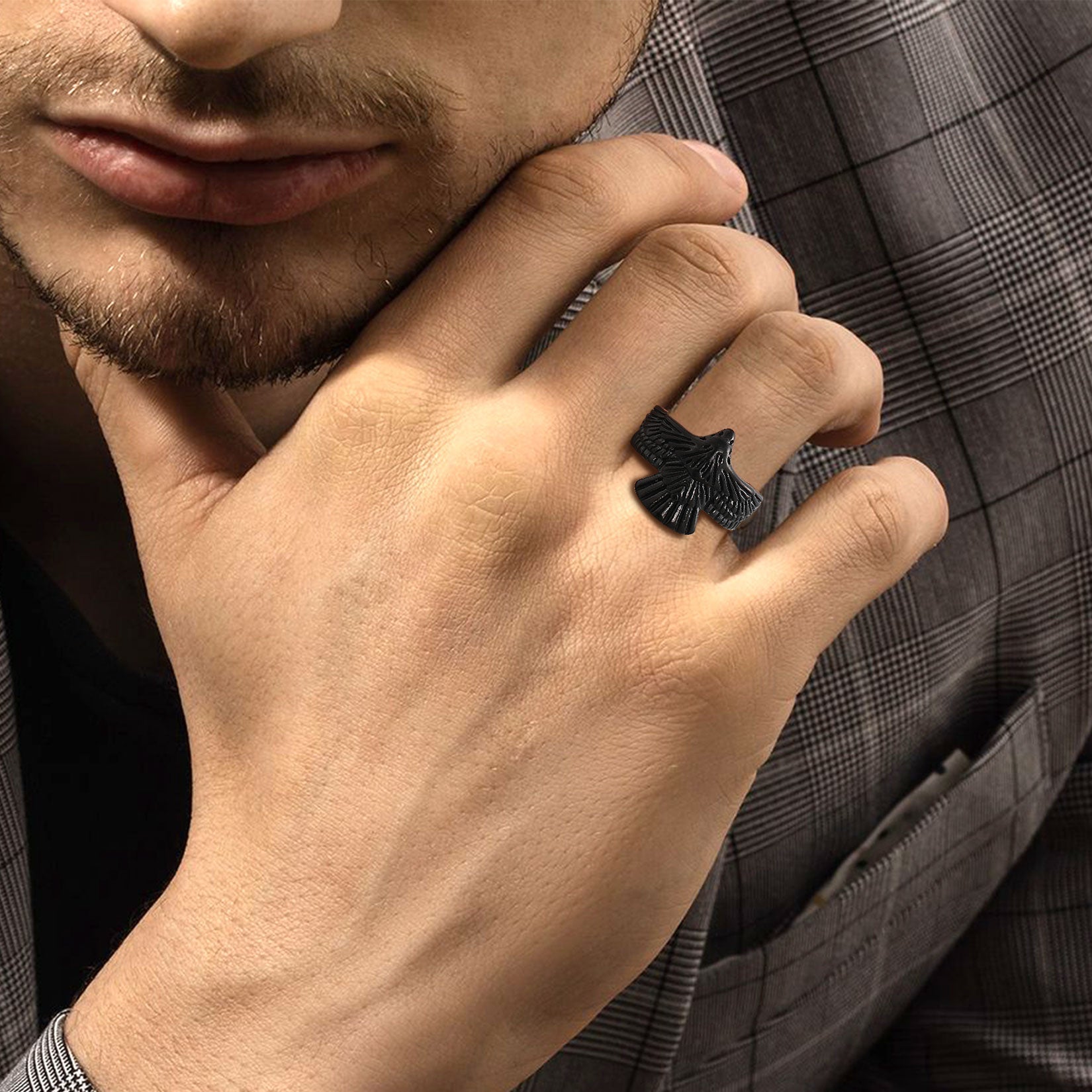 Vintage Hawk Open Adjustable Ring for Men