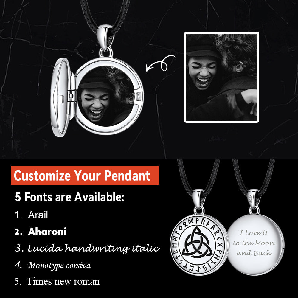Custom Celtic Knot Photo Locket Necklace With Leather Chain for Men