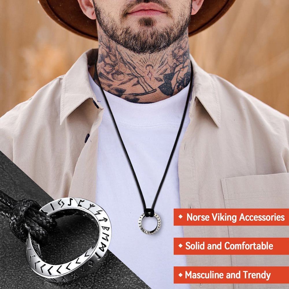 Viking Mobius Circle Leather Necklace Adjustable Leather Chain for Men