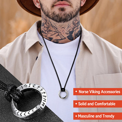 Viking Mobius Circle Leather Necklace Adjustable Leather Chain for Men