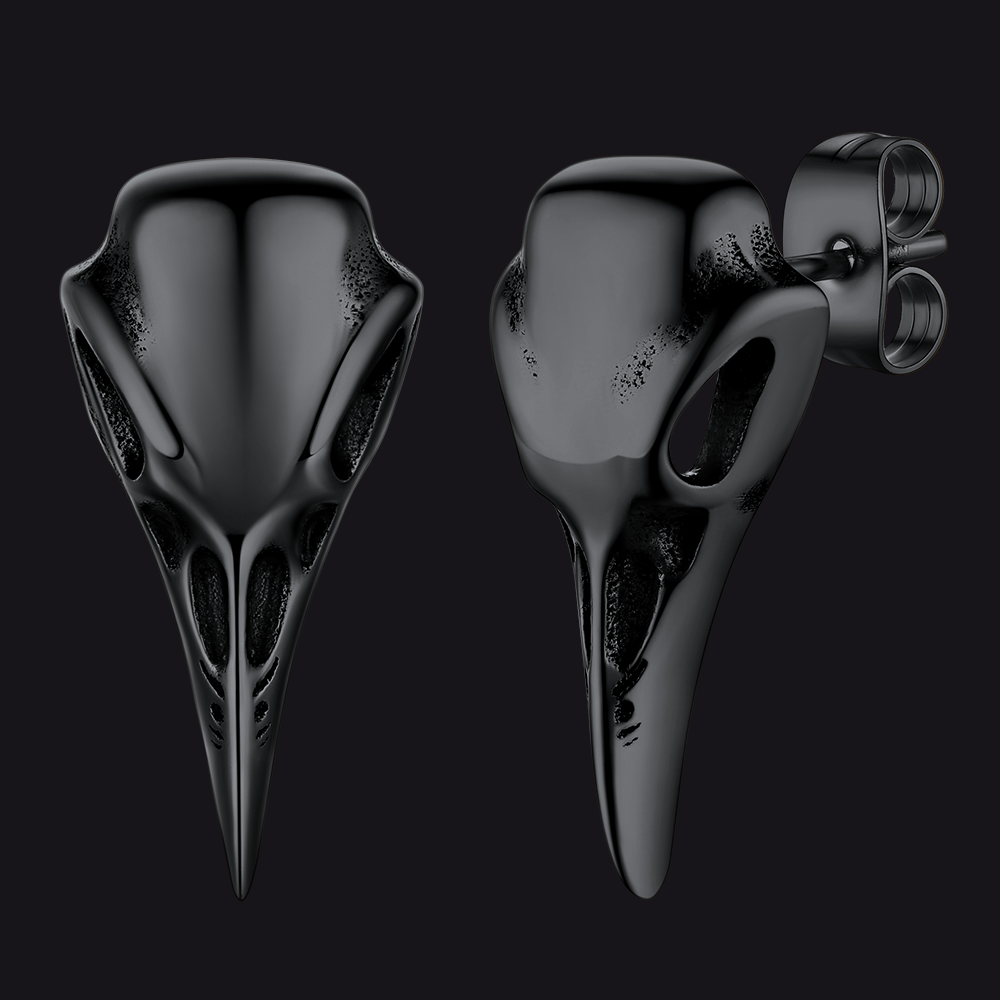 Gothic Raven Skull Stud Earring for Men