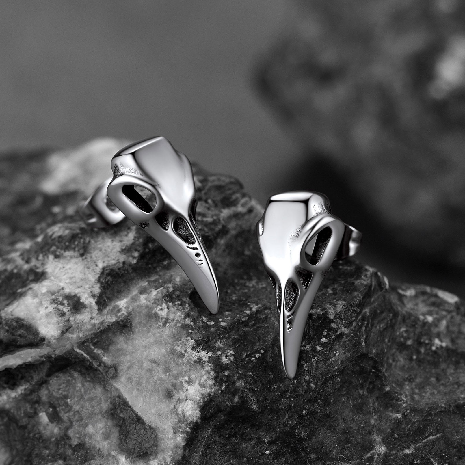 Gothic Raven Skull Stud Earring for Men