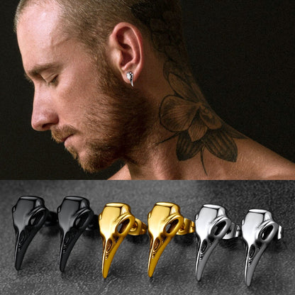 Gothic Raven Skull Stud Earring for Men